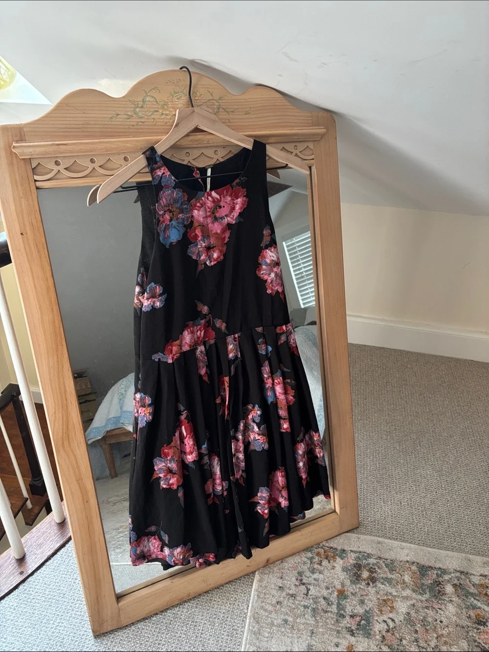 Floral Black Sleeveless Summer Dress